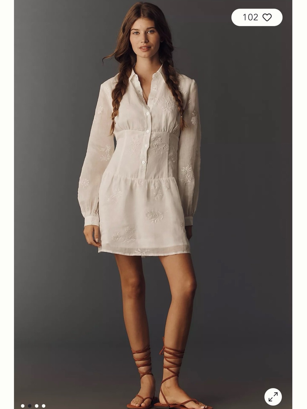 NWT Anthropologie Flat White Embroidered Button-Front Mini Dress Size S